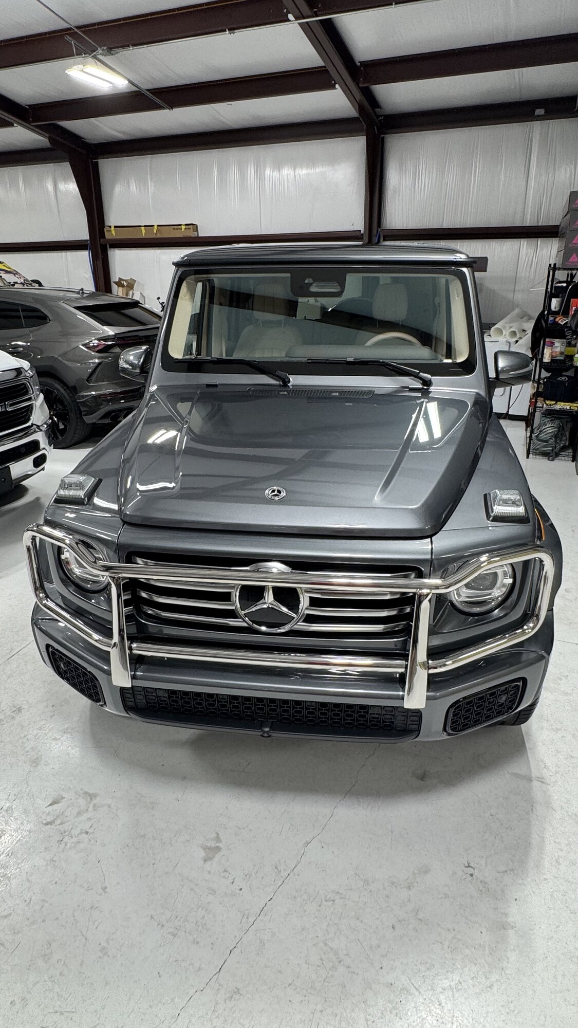 Grey Mercedes G-Wagon with paint protection film in the studio