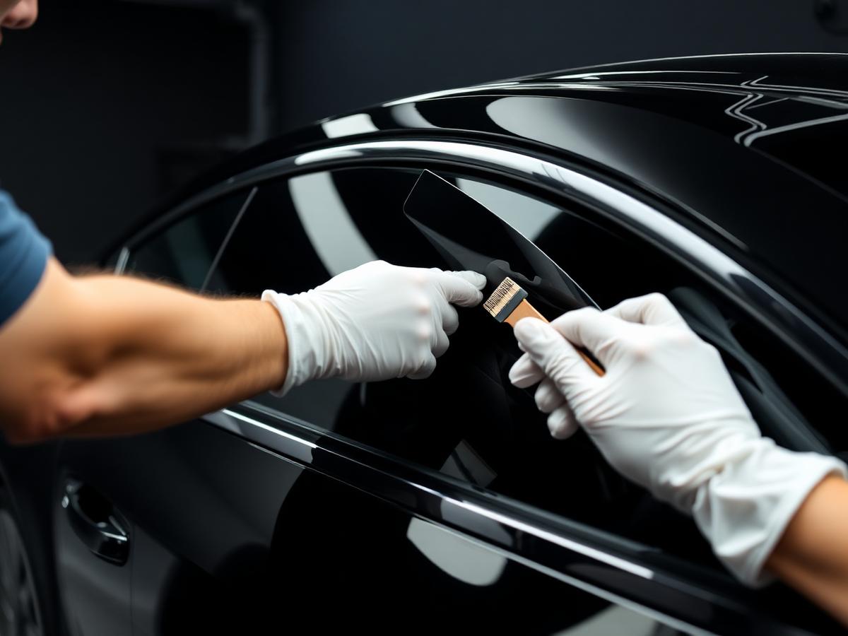 Ceramic window tint being installed on a car